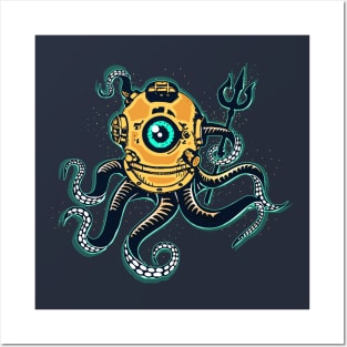 Trident Octopus Monster Divers Posters and Art